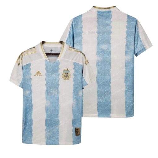 Argentina Retro Concept Maradona Special Emblem Football Shirt 2021 Front and Back View