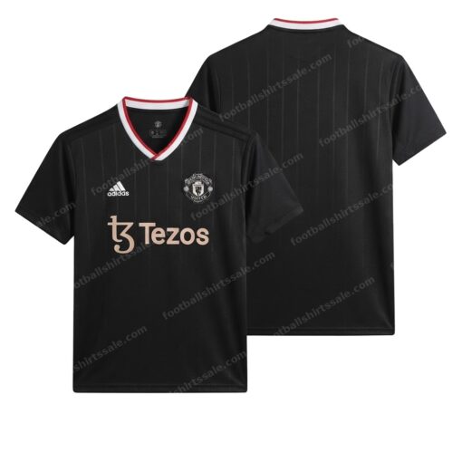 Manchester United Training Wear Black Football Shirt 22/23 Front and Back View