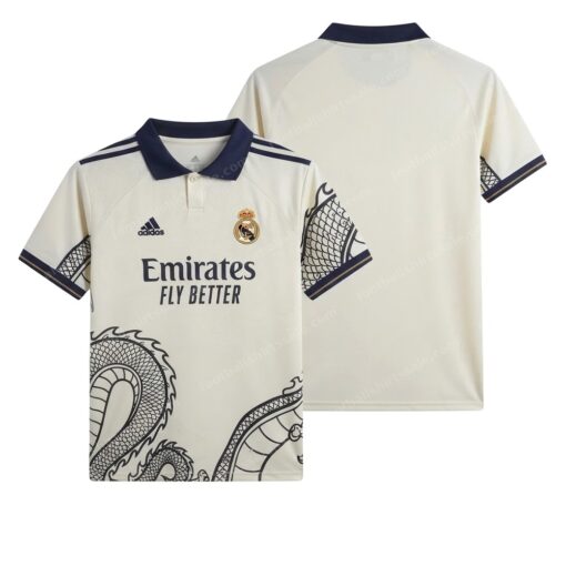 Real Madrid Chinese Dragon White Football Shirt 22/23 Front and Back View