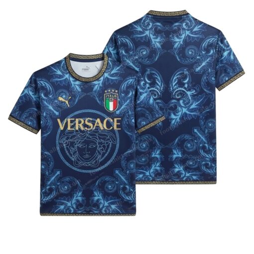 Italy Commemorative Edition Blue Football Shirt 2022 Front and Back View