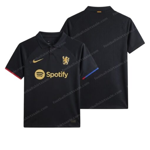 Barcelona Polo Black Football Shirt 23/24 Front and Back View