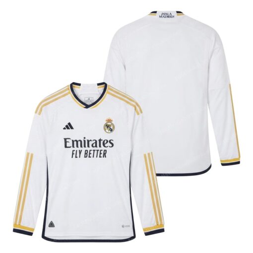 Real Madrid Home Long Sleeve Football Shirt 23/24 Front and Back View