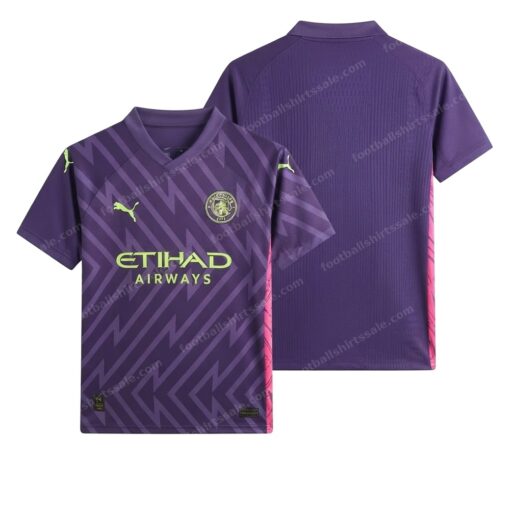 Manchester City Goalkeeper Purple Football Shirt 23/24 Front and Back View