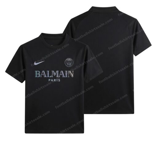 Paris Saint-Germain Black Balmain Football Shirt 23/24 Front and Back View