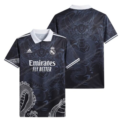 Real Madrid Chinese Dragon Black Football Shirt 23/24 Front and Back View