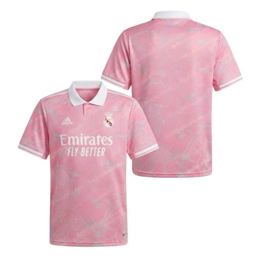 Real Madrid Chinese Dragon Pink Football Shirt 23/24 Front and Back View