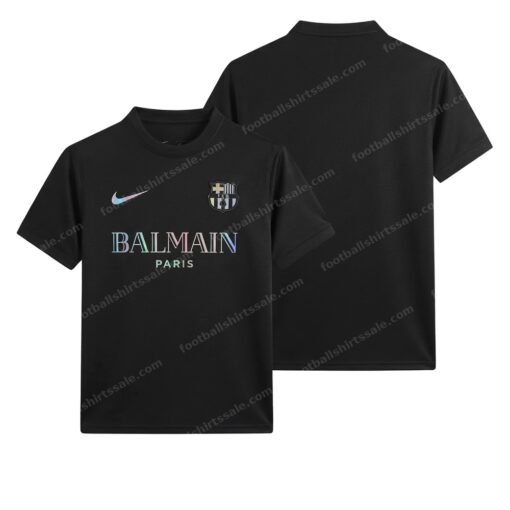 Barcelona Black Balmain Football Shirt 24/25 Front and Back View