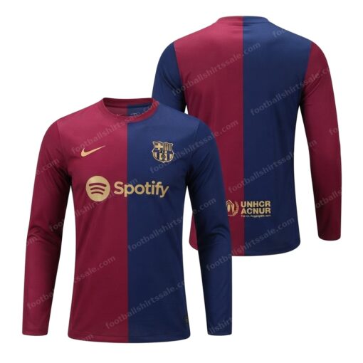 Barcelona Home Long Sleeve Player Version Football Shirt 24/25 Front and Back View