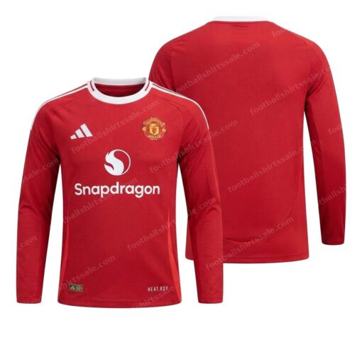 Manchester United Home Long Sleeve Player Version Football Shirt 24/25 Front and Back View