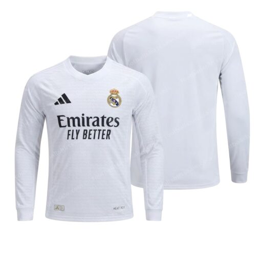 Real Madrid Home Long Sleeve Football Shirt 24/25 Front and Back View
