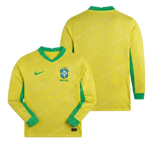 Brazil Home Long Sleeve Player Version Football Shirt 2024 Front and Back View