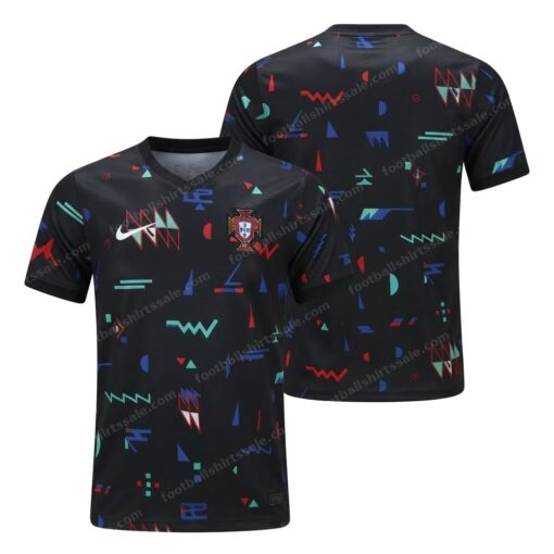 Portugal Training Wear Black Football Shirt 2024 Front and Back View