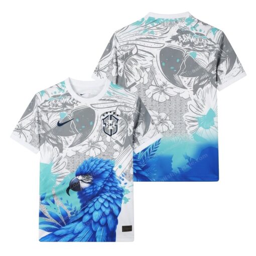 Brazil Special Edition White Blue Parrot Football Shirt 25/26 Front and Back View