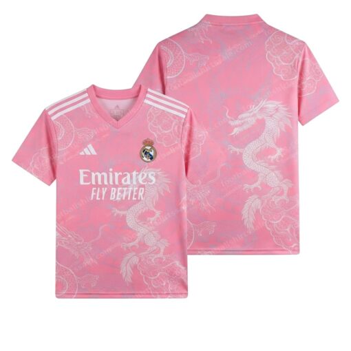 Real Madrid Pink Dragon Special Edition Football Shirt 25/26 Front and Back View