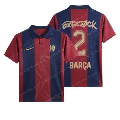 Barcelona Retro Home X Travis Scott Skeleton Football Shirt 00/01 Front and Back View