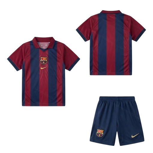Barcelona Retro Home X Travis Scott Skeleton Kids Football Kit 00/01 Front and Back View