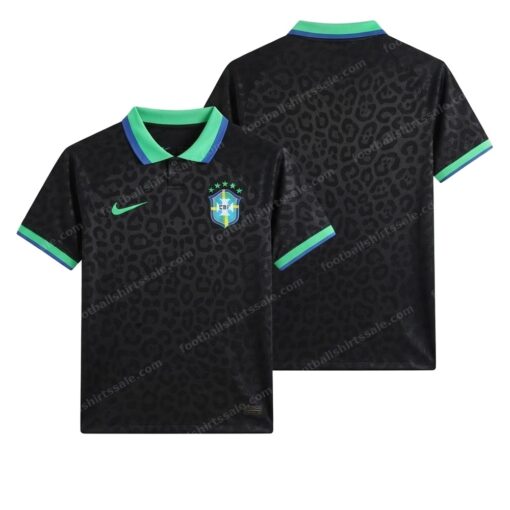 Brazil Black Leopard Special Edition Football Shirt 2024 Front and Back View