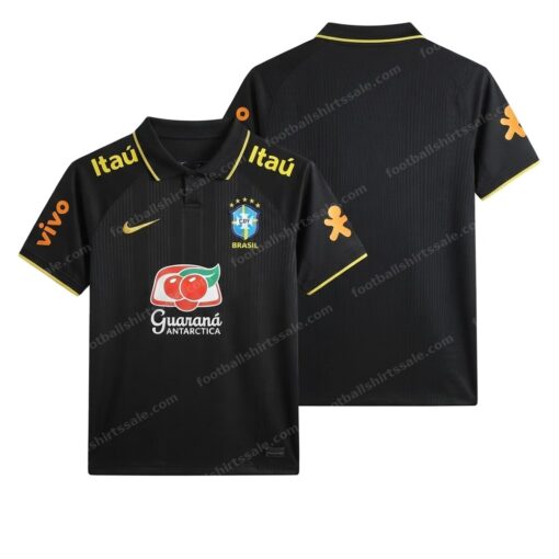 Brazil Polo Black Football Shirt Front and Back View