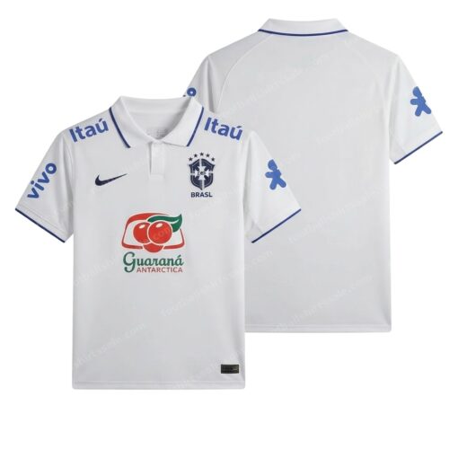 Brazil Polo White Football Shirt Front and Back View