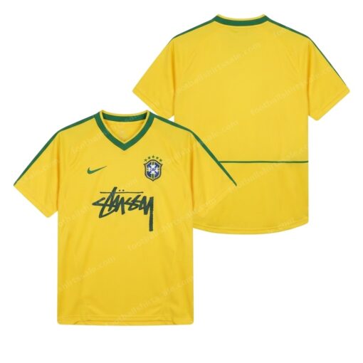 Brazil Retro Home X Stüssy Football Shirt 2002 Front and Back View