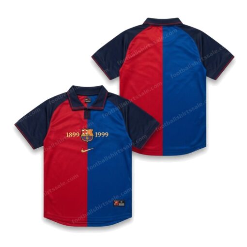 Barcelona Retro Home 100th Anniversary Version Football Shirt Front and Back View