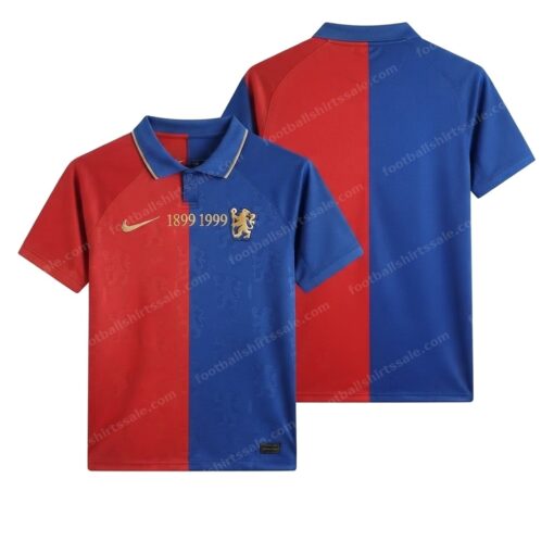 Barcelona Retro Home 100th Anniversary Version Long Sleeve Football Shirt Front and Back View